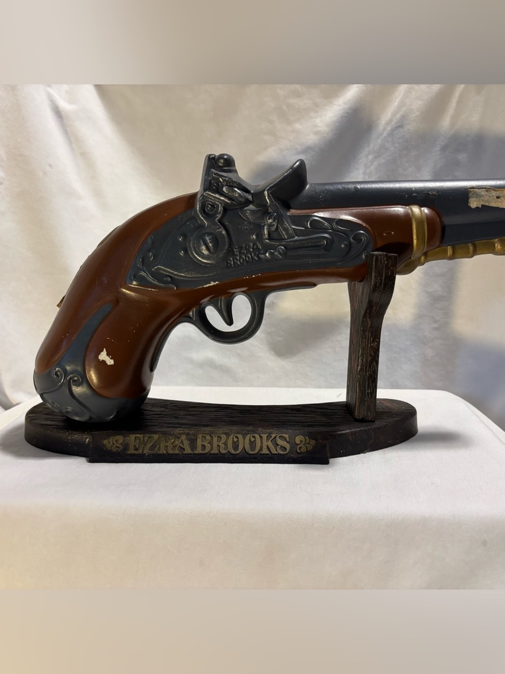 Vintage 1968 Ezra Brooks "Flintlock Dueling Pistol" Decanter & Stand